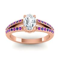 Lab Diamond Ring In 18K Rose Gold With Amethyst And Blue Sapphire Bhava-7x5 Oval Modern Ring