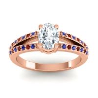 Lab Diamond Ring In 14K Rose Gold With Blue Sapphire And Garnet Bhava-7x5 Oval Modern Ring