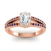 Lab Diamond Ring In 14K Rose Gold With Garnet And Blue Sapphire Bhava-7x5 Oval Modern Ring