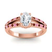 Lab Diamond Ring In 14K Rose Gold With Garnet And Pink Tourmaline Bhava-7x5 Oval Modern Ring