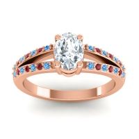 Lab Diamond Ring In 14K Rose Gold With Swiss Blue Topaz And Ruby Bhava-7x5 Oval Modern Ring