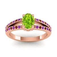 Peridot Ring In 18K Rose Gold With Amethyst And Garnet Bhava-7x5 Oval Modern Ring