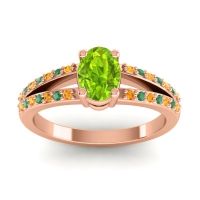 Peridot Ring In 18K Rose Gold With Citrine And Emerald Bhava-7x5 Oval Modern Ring
