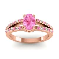 Pink Tourmaline Engagement Ring In 18K Rose Gold With Diamond - Bhava-7x5 Oval Modern Ring