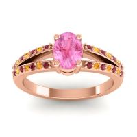 Pink Tourmaline Ring In 18K Rose Gold With Ruby And Citrine Bhava-7x5 Oval Modern Ring