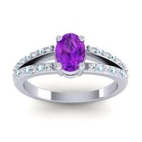 Amethyst Ring In Palladium With Diamond And Aquamarine Bhava-7x5 Oval Modern Ring