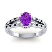Amethyst Ring In Palladium With Lab Diamond And Black Onyx Bhava-7x5 Oval Modern Ring