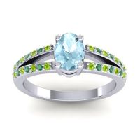 Aquamarine Ring In Palladium With Peridot And Emerald Bhava-7x5 Oval Modern Ring