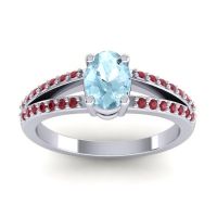 Aquamarine Ring In Palladium With Ruby Bhava-7x5 Oval Modern Ring