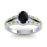 Black Onyx Ring In 14k White Gold With Lab Diamond And Peridot Bhava-7x5 Oval Modern Ring