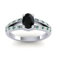 Black Onyx Engagement Ring In Palladium With Emerald And Diamond - Bhava-7x5 Oval Modern Ring