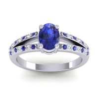 Lab Blue Sapphire Engagement Ring In Palladium With Blue Sapphire And Diamond - Bhava-7x5 Oval Modern Ring