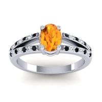 Citrine Ring In Palladium With Black Onyx And Lab Diamond Bhava-7x5 Oval Modern Ring