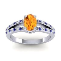 Citrine Engagement Ring In Palladium With Blue Sapphire And Diamond - Bhava-7x5 Oval Modern Ring