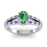 Emerald Engagement Ring In Palladium With Amethyst And Diamond - Bhava-7x5 Oval Modern Ring