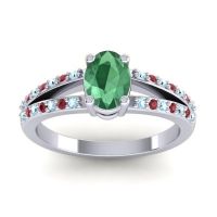 Emerald Ring In Palladium With Aquamarine And Ruby Bhava-7x5 Oval Modern Ring