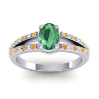 Emerald Engagement Ring In Palladium With Citrine And Diamond - Bhava-7x5 Oval Modern Ring
