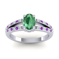 Emerald Ring In Palladium With Diamond And Amethyst Bhava-7x5 Oval Modern Ring