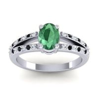 Emerald Ring In Palladium With Diamond And Black Onyx Bhava-7x5 Oval Modern Ring