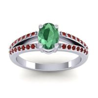 Emerald Ring In Palladium With Garnet Bhava-7x5 Oval Modern Ring