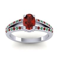 Garnet Ring In Palladium With Emerald Bhava-7x5 Oval Modern Ring