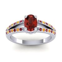 Garnet Ring In Palladium With Ruby And Citrine Bhava-7x5 Oval Modern Ring