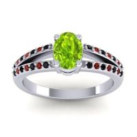 Peridot Ring In Palladium With Black Onyx And Garnet Bhava-7x5 Oval Modern Ring