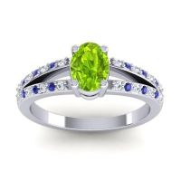 Peridot Ring In Palladium With Diamond And Blue Sapphire Bhava-7x5 Oval Modern Ring