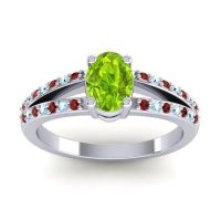 Peridot Ring In Palladium With Garnet And Aquamarine Bhava-7x5 Oval Modern Ring