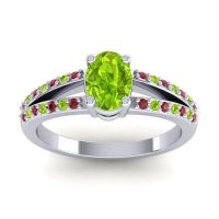 Peridot Ring In 14k White Gold With Ruby Bhava-7x5 Oval Modern Ring