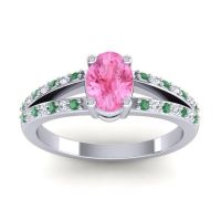 Pink Tourmaline Ring In Palladium With Emerald And Lab Diamond Bhava-7x5 Oval Modern Ring