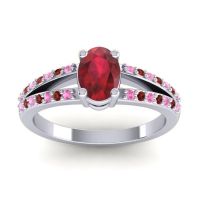 Ruby Ring In Palladium With Pink Tourmaline And Garnet Bhava-7x5 Oval Modern Ring