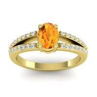 Citrine Ring In 14k Yellow Gold With Diamond And Lab Diamond Bhava-7x5 Oval Modern Ring