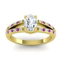 Lab Diamond Ring In 14k Yellow Gold With Diamond And Amethyst Bhava-7x5 Oval Modern Ring