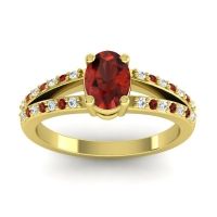 Garnet Ring In 14k Yellow Gold With Lab Diamond Bhava-7x5 Oval Modern Ring