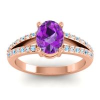 Amethyst Ring In 18K Rose Gold With Aquamarine And Lab Diamond Vivara Oval Modern Ring