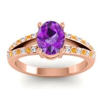 Amethyst Ring In 14K Rose Gold With Diamond And Citrine Vivara Oval Modern Ring
