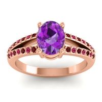 Amethyst Ring In 14K Rose Gold With Garnet And Ruby Vivara Oval Modern Ring