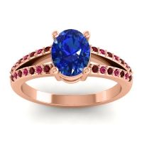 Lab Blue Sapphire Ring In 14K Rose Gold With Garnet And Ruby Vivara Oval Modern Ring
