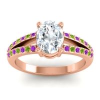 Diamond Ring In 18K Rose Gold With Amethyst And Peridot Vivara Oval Modern Ring