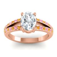 Diamond Ring In 18K Rose Gold With Citrine And Pink Tourmaline Vivara Oval Modern Ring
