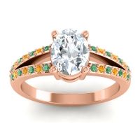 Diamond Ring In 14K Rose Gold With Emerald And Citrine Vivara Oval Modern Ring