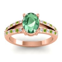 Lab Emerald Ring In 18K Rose Gold With Lab Diamond And Peridot Vivara Oval Modern Ring