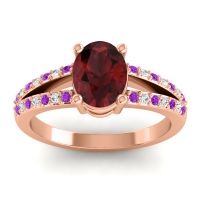Garnet Ring In 18K Rose Gold With Amethyst And Lab Diamond Vivara Oval Modern Ring