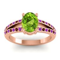 Peridot Ring In 18K Rose Gold With Amethyst And Garnet Vivara Oval Modern Ring