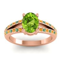 Peridot Ring In 18K Rose Gold With Citrine And Emerald Vivara Oval Modern Ring