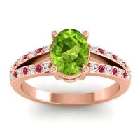 Peridot Ring In 18K Rose Gold With Diamond And Ruby Vivara Oval Modern Ring