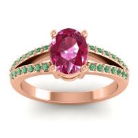Ruby Ring In 18K Rose Gold With Emerald Vivara Oval Modern Ring
