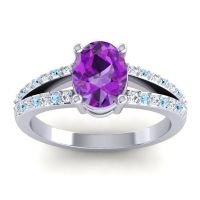 Amethyst Ring In Palladium With Diamond And Aquamarine Vivara Oval Modern Ring
