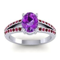 Amethyst Ring In Palladium With Garnet And Ruby Vivara Oval Modern Ring